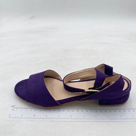 XYD Dark Purple Low Heel Sandal Pumps Open Toe Ankle Strap Slingback Chunky Shoe - Picture 2 of 8